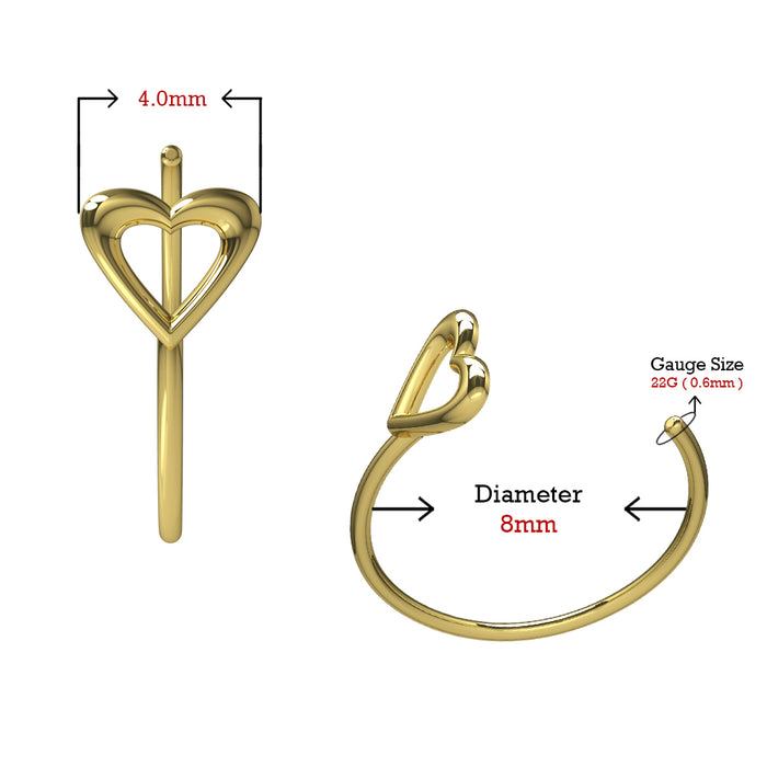 9K Gold Seamless Heart Opened Nose Hoop Ring