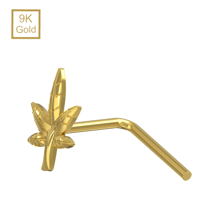 9K Gold L-Bend Marijuana Leaf Nose stud