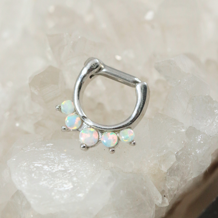 316L Surgical Steel Synthetic White Opal Septum Clicker Ring