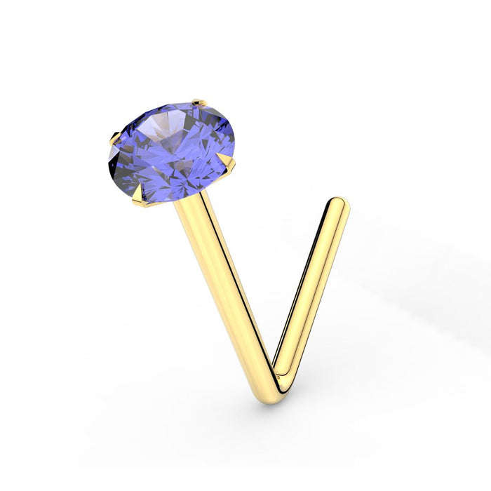 9K Gold Tanzanite Jewelled L-Bend Nose Stud