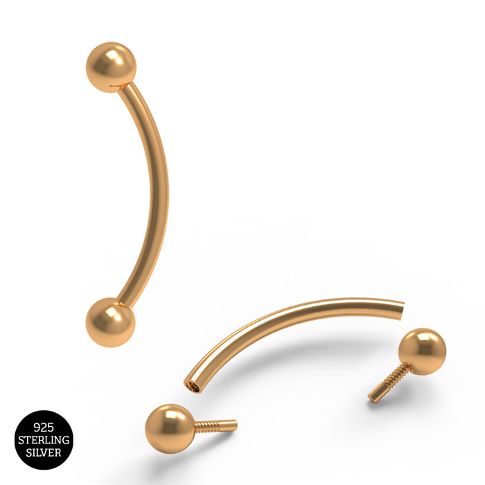 925 Sterling Silver Curved Eyebrow Bar with Ball