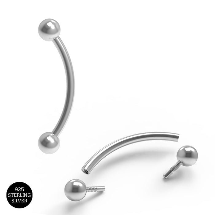 925 Sterling Silver Curved Eyebrow Bar with Ball