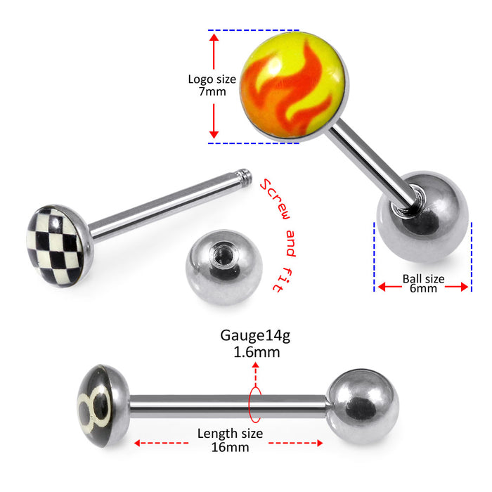 316L Surgical Steel Mixed Logo Tongue Balls