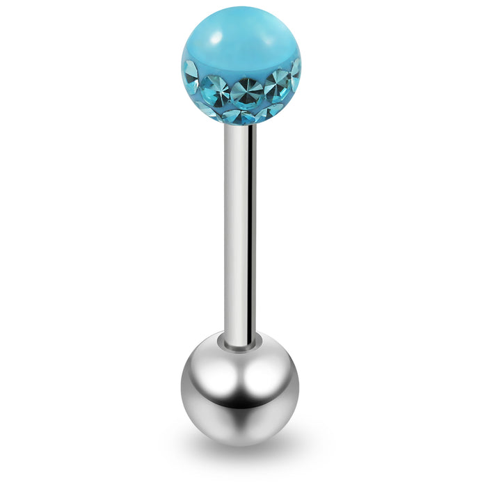 316L Surgical Steel Straight Barbell with Multi Crystal GLOW IN THE DARK Ball