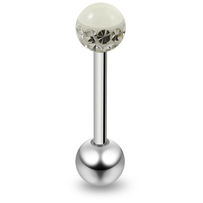 316L Surgical Steel Straight Barbell with Multi Crystal GLOW IN THE DARK Ball