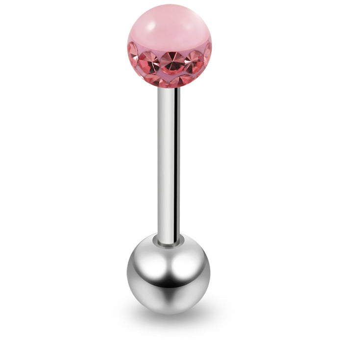 316L Surgical Steel Straight Barbell with Multi Crystal GLOW IN THE DARK Ball