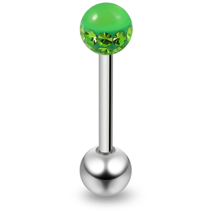 316L Surgical Steel Straight Barbell with Multi Crystal GLOW IN THE DARK Ball