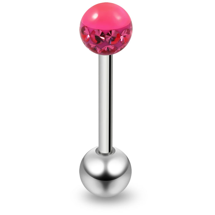 316L Surgical Steel Straight Barbell with Multi Crystal GLOW IN THE DARK Ball