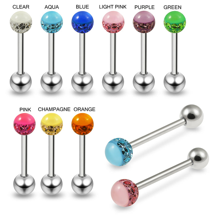 316L Surgical Steel Straight Barbell with Multi Crystal GLOW IN THE DARK Ball