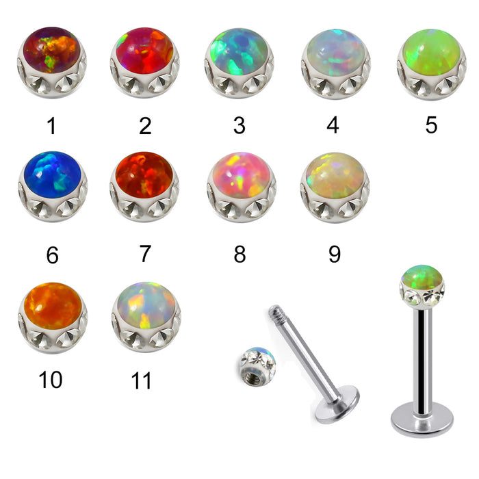 316L Surgical Steel CZ and Epoxy Ball with Opal Jewelled Labret Stud - Monster Piercing