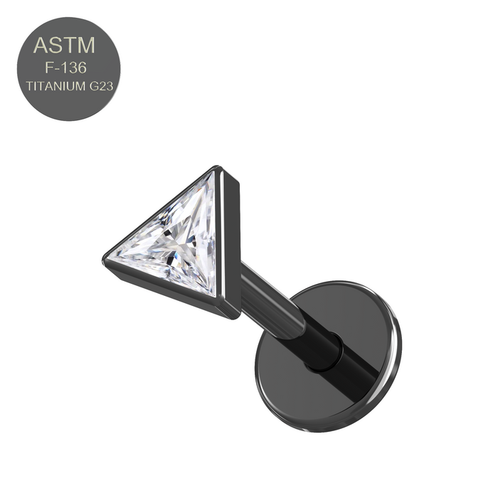 G23 Grade Titanium Triangle Cubic Zirconia Jewelled Push-Fit Flat Back