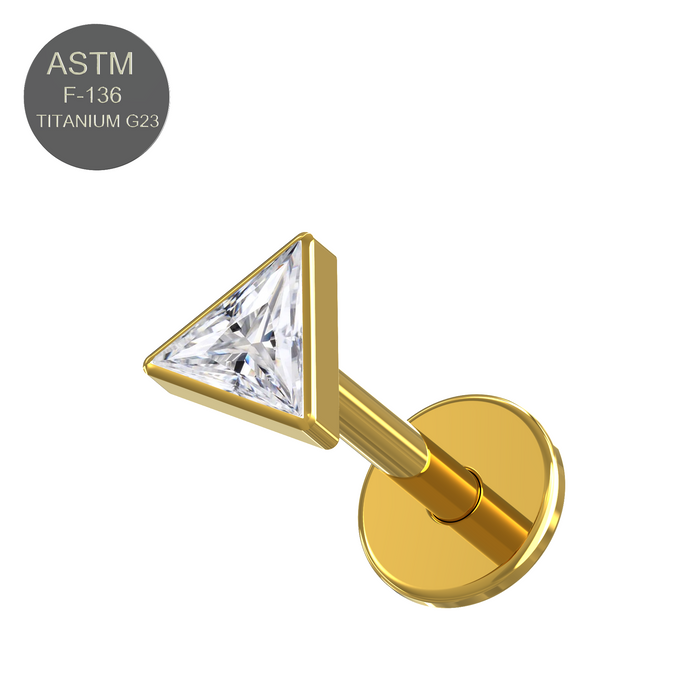 G23 Grade Titanium Triangle Cubic Zirconia Jewelled Push-Fit Flat Back