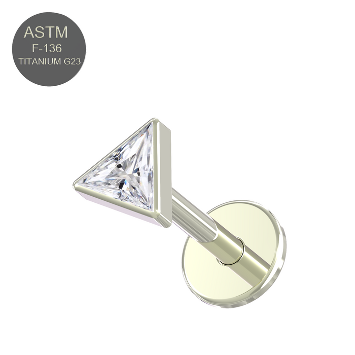 G23 Grade Titanium Triangle Cubic Zirconia Jewelled Push-Fit Flat Back