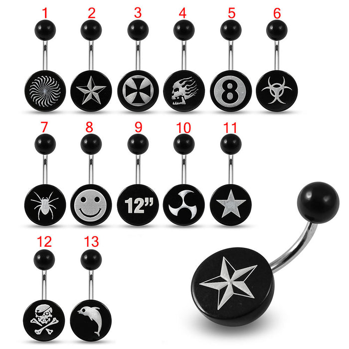 316L Surgical Steel Logos Printed In Black belly Ring