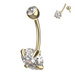 9K Solid Yellow Gold Double CZ Jewelled Internally Threaded Belly Ring - Monster Piercing