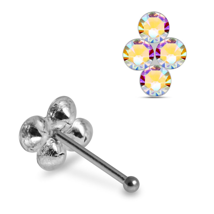 Set of 10pcs 925 Sterling Silver 4CZ Jewelled Flower Nose Bone Set