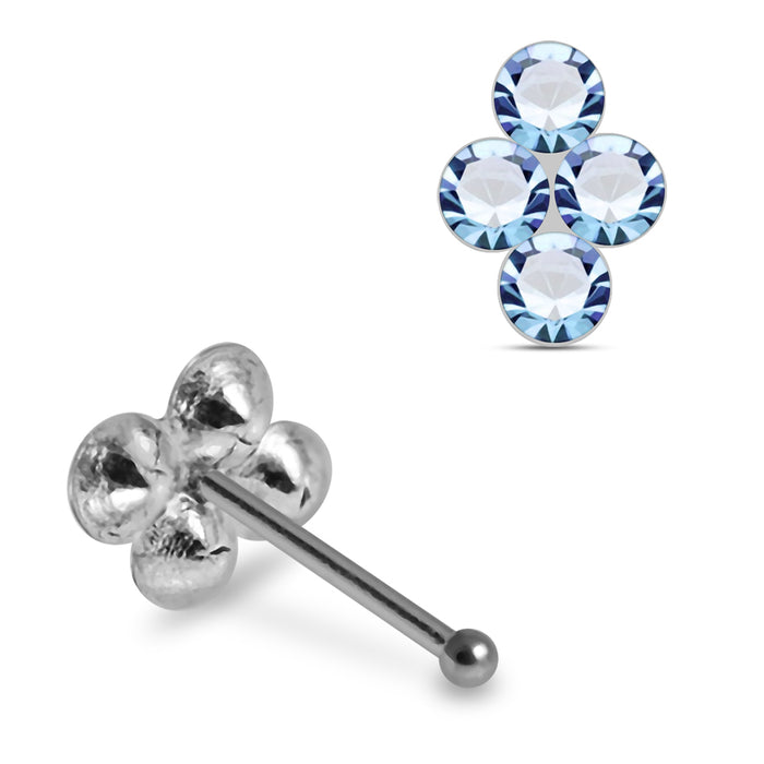 Set of 10pcs 925 Sterling Silver 4CZ Jewelled Flower Nose Bone Set