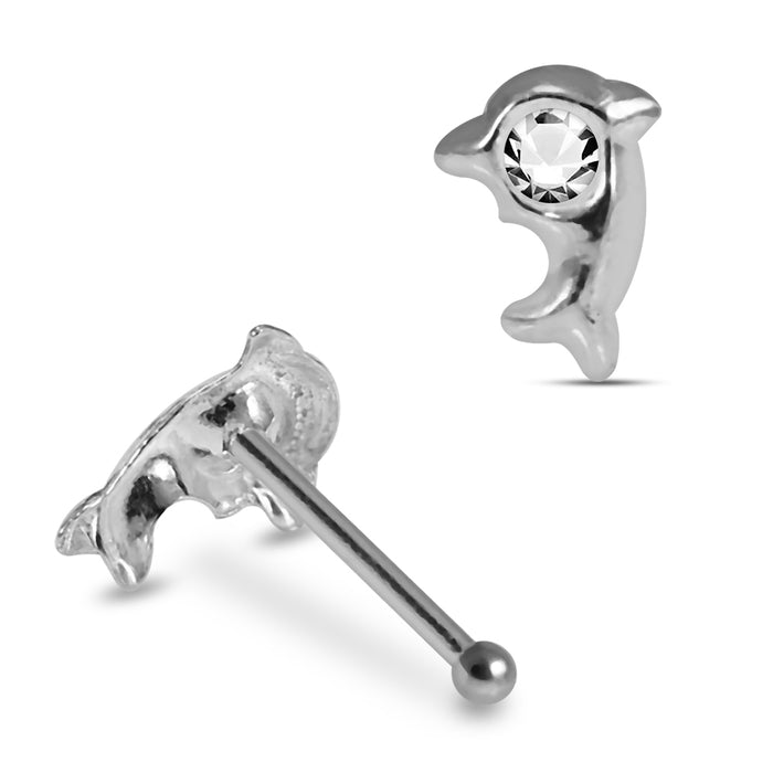 Set of 5pcs Mix 925 Sterling Silver Jewelled Dolphin Ball End Nose stud Box