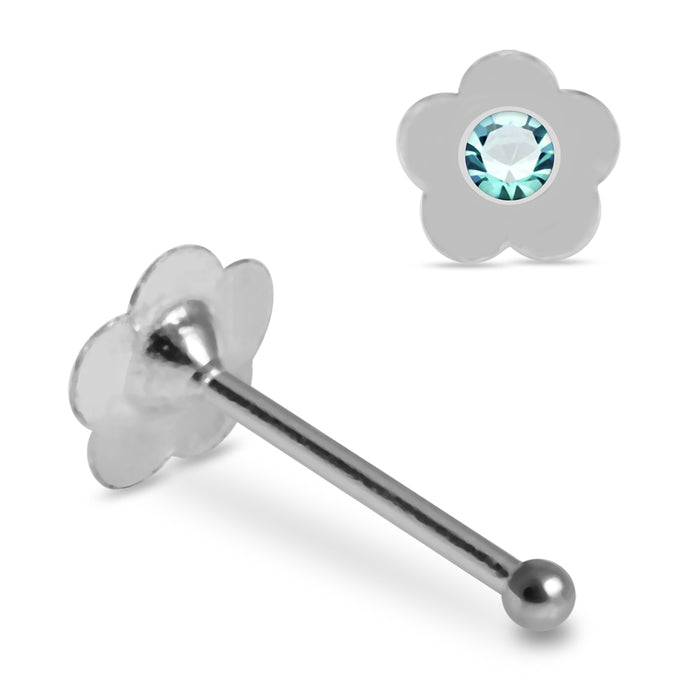 Set of 5pcs Mix 925 Sterling Silver Jewelled Flower Ball End Nose stud Box