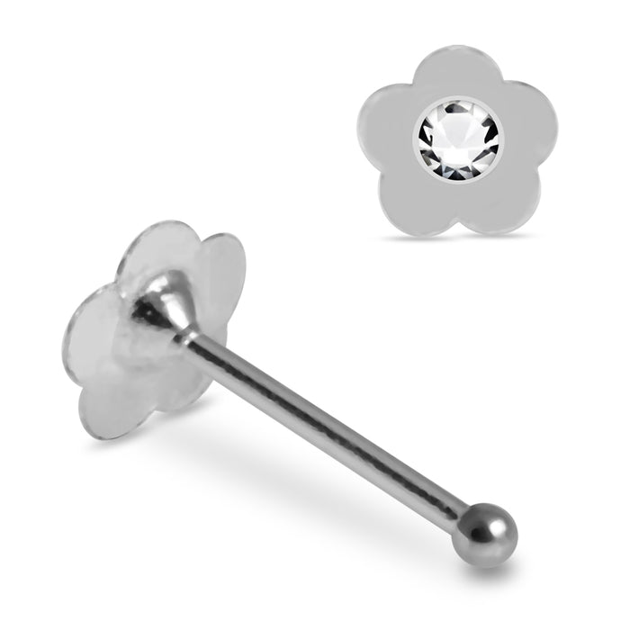 Set of 5pcs Mix 925 Sterling Silver Jewelled Flower Ball End Nose stud Box