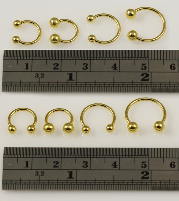 14ct Solid Yellow Gold Internally Threaded Horseshoe Circular Barbell With Ball - Monster Piercing