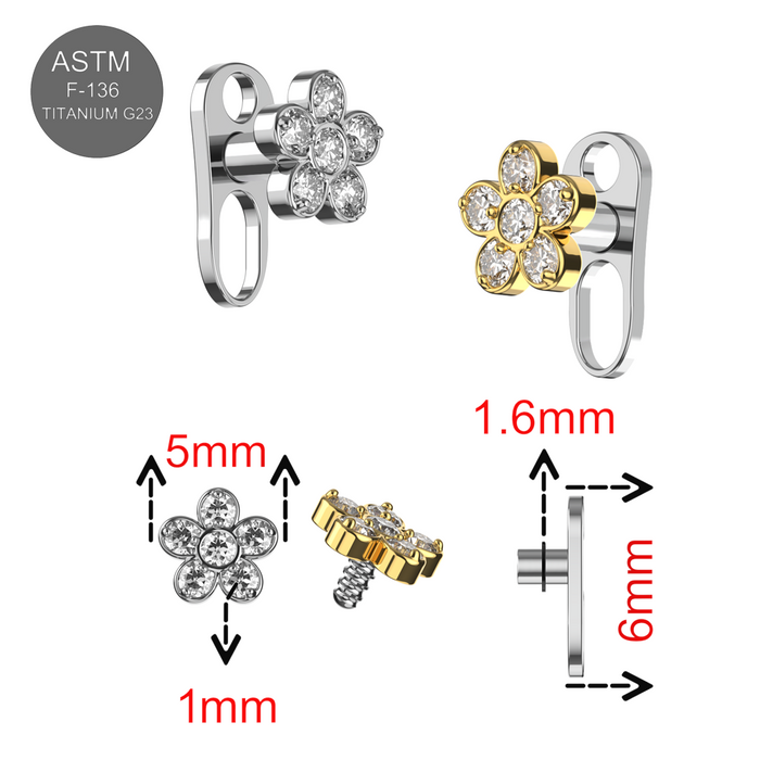 CZ Jewelled Hepatica Flower Dermal Anchor