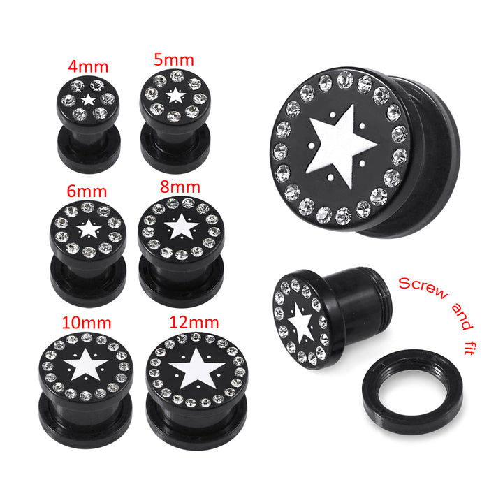 Blackline UV & CZ Jewelled Shining Star Ear Flesh Tunnel With Logo