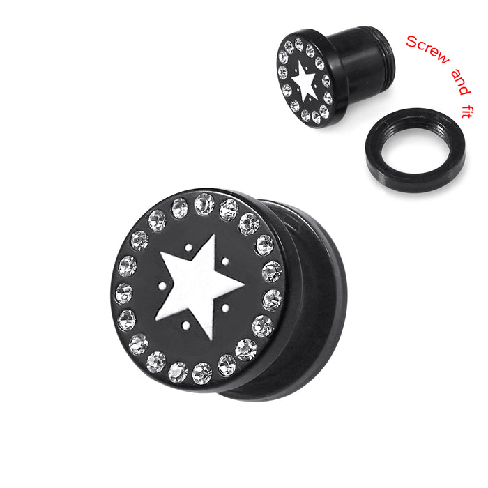 Blackline UV & CZ Jewelled Shining Star Ear Flesh Tunnel With Logo