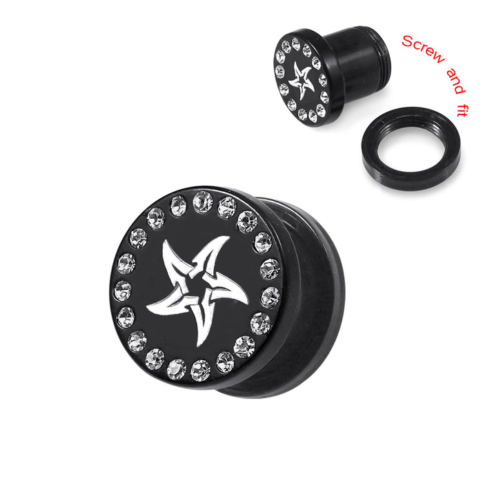 Blackline UV & CZ Jewelled Ear Flesh Tunnel With Shuriken Logo