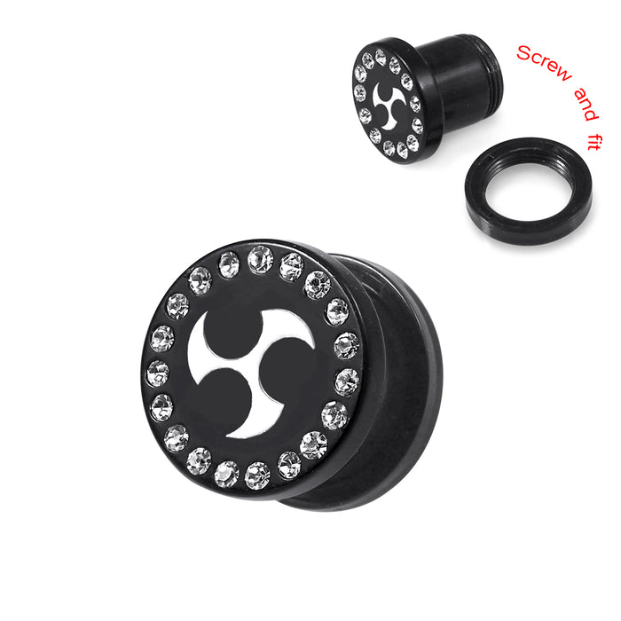 Blackline UV & CZ Jewelled Blade Ear Flesh Tunnel With Logo