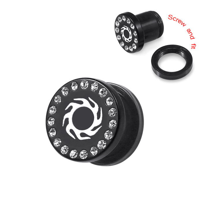 Blackline UV & CZ Jewelled Saw Blade Ear Flesh Tunnel With Logo