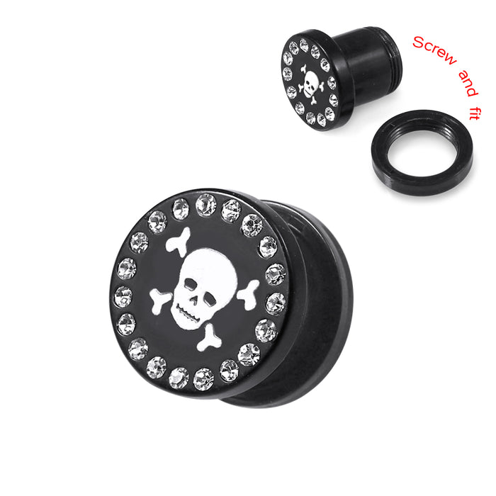 Blackline UV & CZ Jewelled Danger Ear Flesh Tunnel With Logo