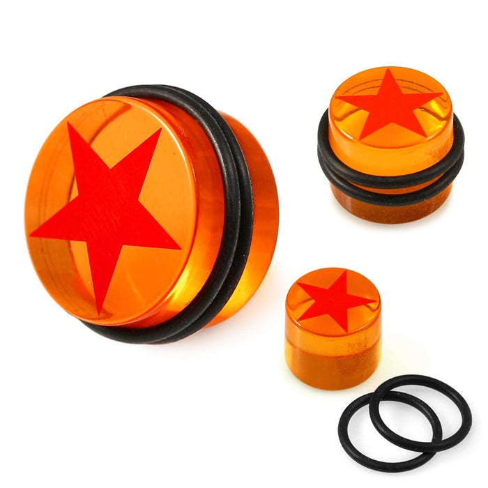 UV Printed Red Star With Orange UV Ear Plug with 'O' Ring