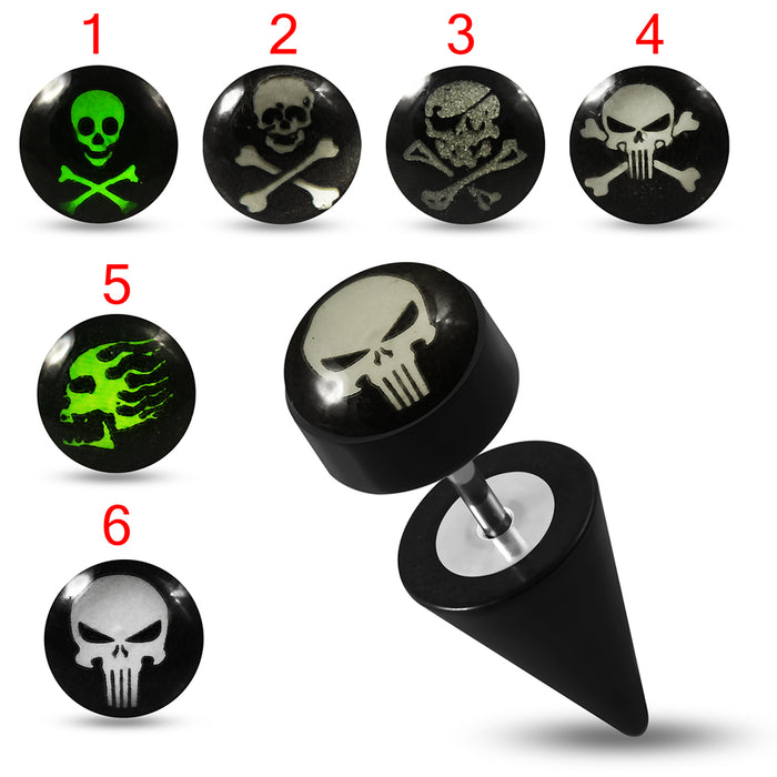 UV and Surgical Steel Skull Logo Fake Ear Plug