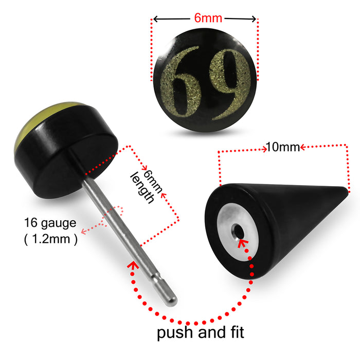 UV and Surgical Steel Number Logo Fake Ear Plug