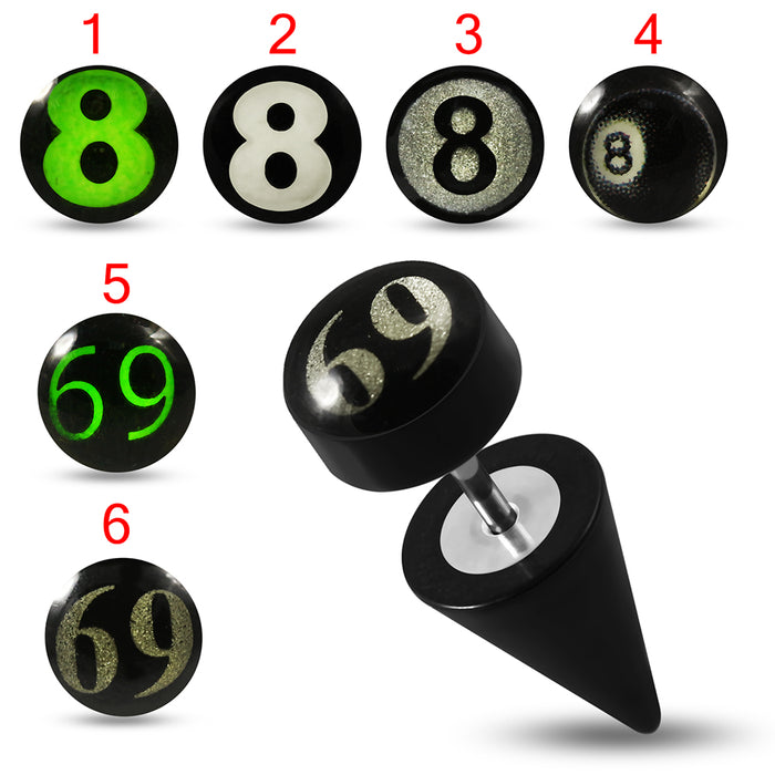 UV and Surgical Steel Number Logo Fake Ear Plug