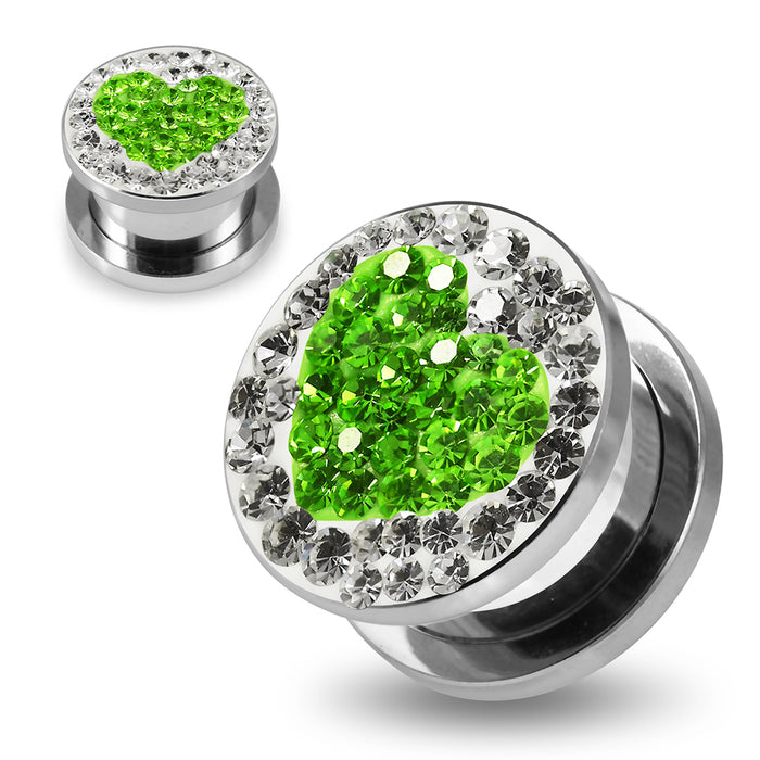 316L surgical steel Peridot Heart on Clear Background CZ Jewelled Ear Tunnel