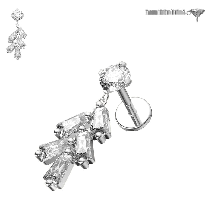 Jewelled Leaf Internally Threaded Screw Fit Dangling Stud - Monster Piercing