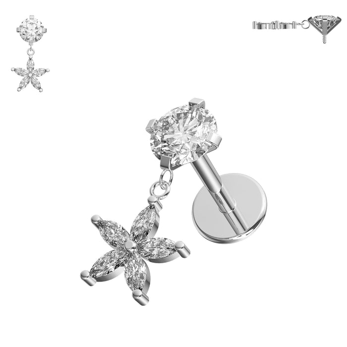 Jewelled Flower Internally Threaded Screw Fit Dangling Stud - Monster Piercing