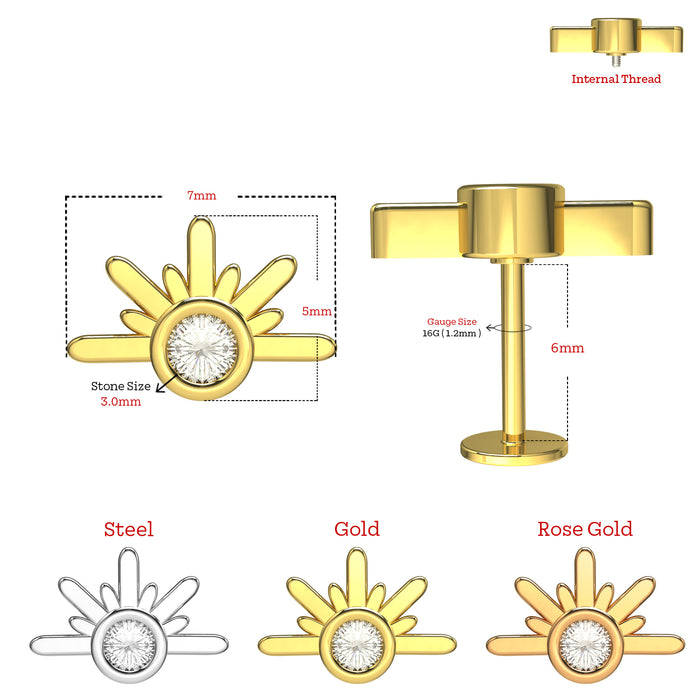 316L Surgical Steel Sunset CZ Jewelled Flat-Back Stud