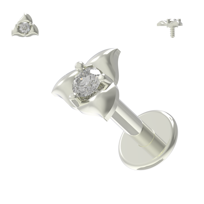 316L Surgical Steel CZ Jewelled Trillium Flower internally Threaded Flat-Back Stud