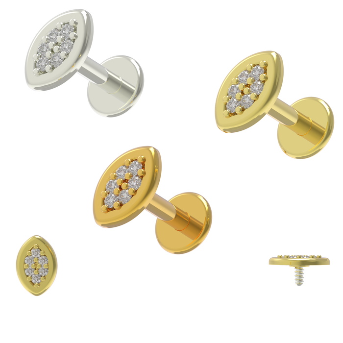 316L Surgical Steel CZ Jewelled Marquise Internally Threaded Flat-Back Stud