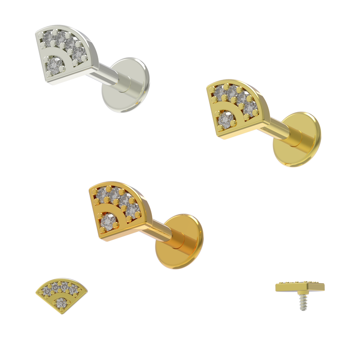 316L Surgical Steel Multi CZ Jewelled V-Shape Internally Threaded Flat-Back Stud