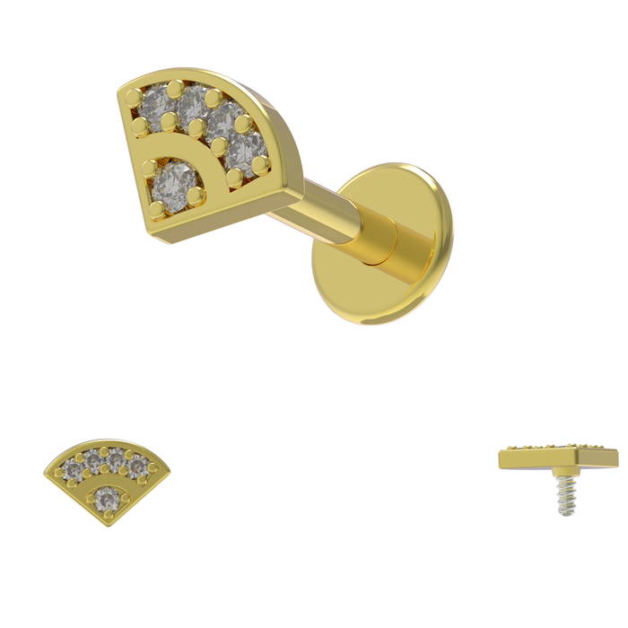 316L Surgical Steel Multi CZ Jewelled V-Shape Internally Threaded Flat-Back Stud