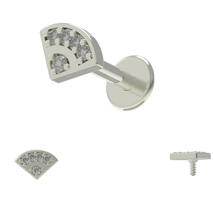 316L Surgical Steel Multi CZ Jewelled V-Shape Internally Threaded Flat-Back Stud