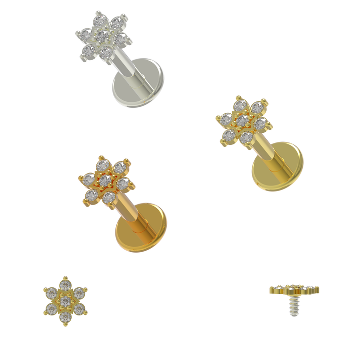 316L Surgical Steel Multi CZ Jewelled Daffodils Internally Threaded Flat-Back Stud