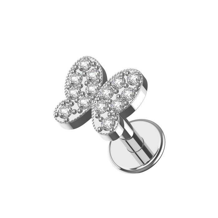 316L Surgical Steel CZ Jewelled Butterfly Internally Threaded Flat-Back Stud - Monster Piercing