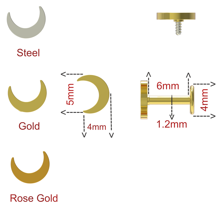 316L Surgical Steel Crescent Moon Internally Threaded Flat-Back Stud