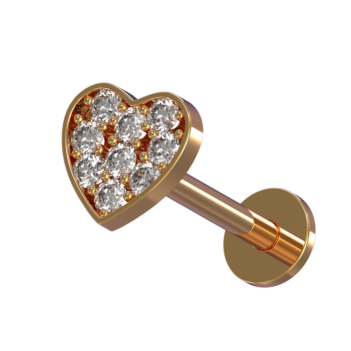 316L Surgical Steel CZ Jewelled Heart Shape Internally Threaded Top with Flat Back