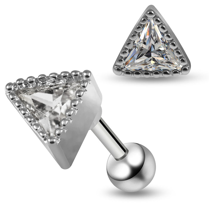 316L Surgical Steel Triangle Cut Cubic Zirconia Jewelled Ear Jewellery